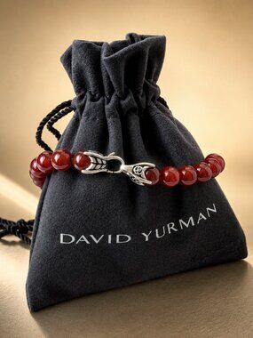 David Yurman Men's Sterling Silver 8mm Red Carnelian Spiritual Beaded Bracelet
